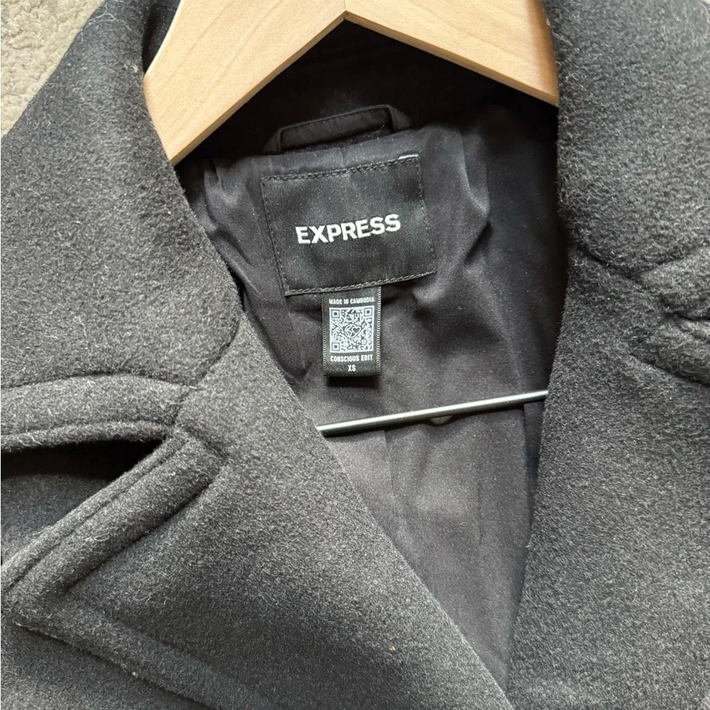 Express black wool blend military Trench winter coat. NWOT - Picture 10 of 11